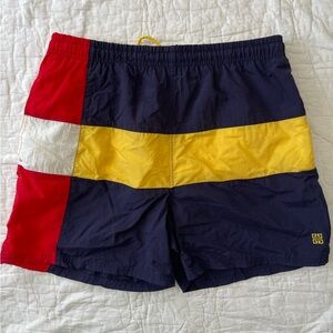 Givenchy Color Block Swim Trunks in Red, Yellow, and Blue